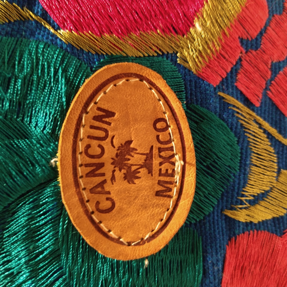 Colorful Embroidered Fabric with Cancun Mexico Patch